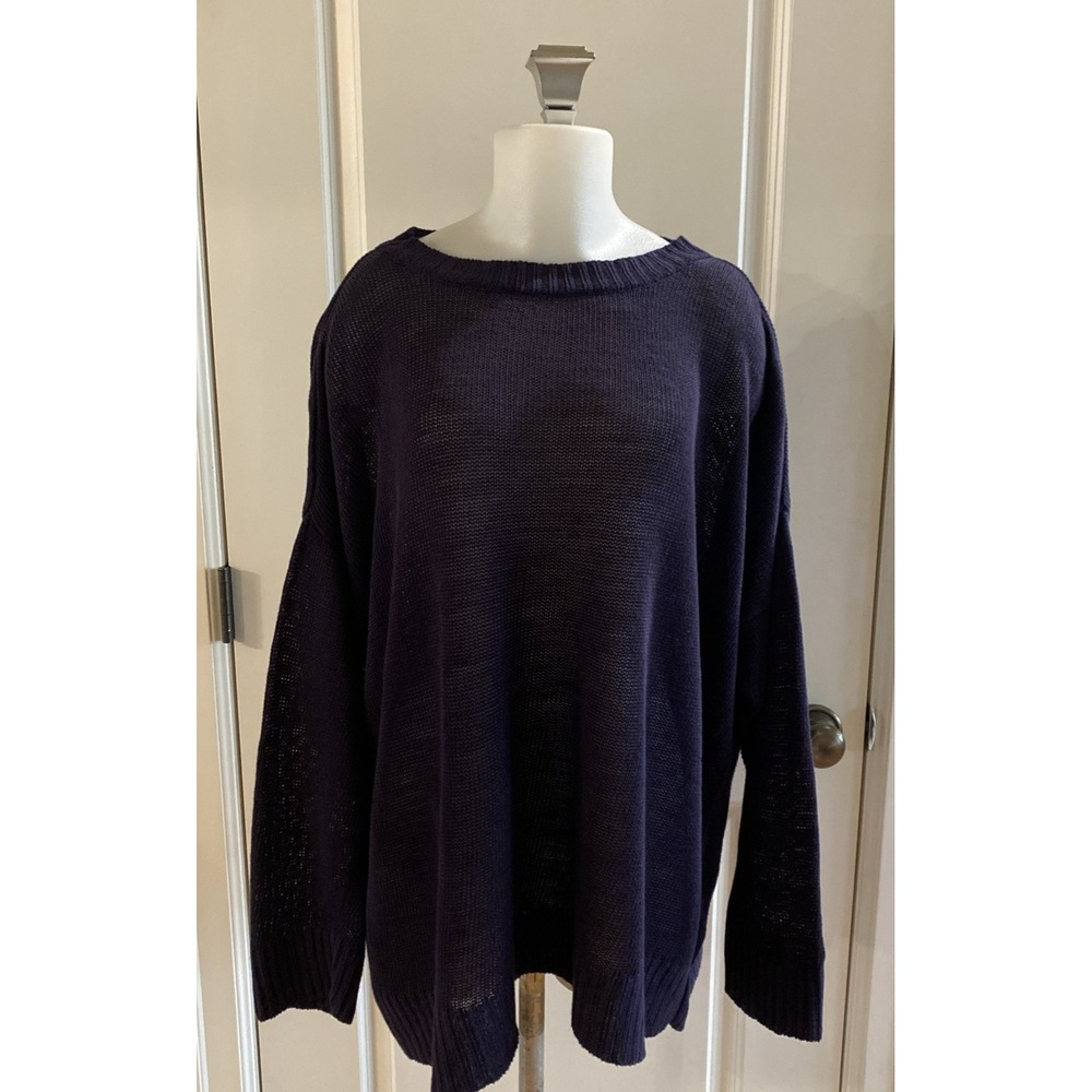 CP Shades 100% Linen Blue Lagenlook Oversized Pullover‎ Sweater Knit -Size M
